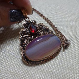 Gorgeous "BOTSWANA AGATE & RUBY" Handmade COPPER Pendant/Chain #429B